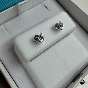 Silver Clear Crystal Heart Stud Earrings